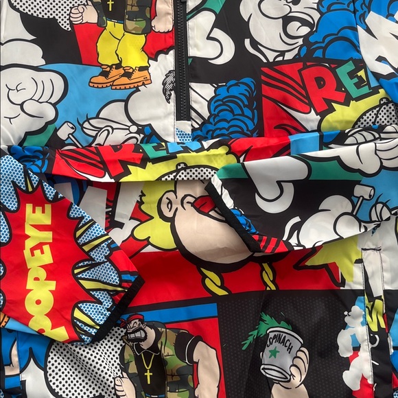 Reason Popeye Multicolor Graphic Jacket All Over Comic print Rain Windbreaker - Picture 8 of 10